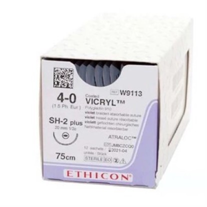 Викрил Vicryl  4/0,75см фиолет. Кол 20мм, 12 шт/ Ethicon